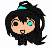 a cartoon character with black hair and blue eyes
