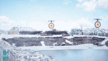 a snowy landscape with a few circles on top of a mountain