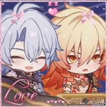 a picture of two anime characters with the word love on the bottom right
