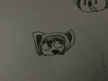 a black and white drawing of a cat with a hood on