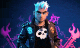 a cartoon character with a skull on his shirt