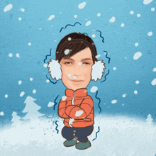 a cartoon of a person wearing ear muffs and a jacket