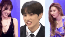 a collage of three pictures of a woman , a man , and a woman .