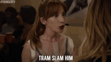 Tram Slam Him GIF - Molly Bernard Lauren Heller Sick Burn GIFs