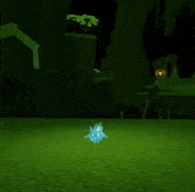 a video game scene with a glowing star and a blue object with the letter l on it