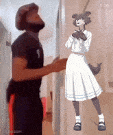 a man is standing next to a cartoon character with the time 0:06