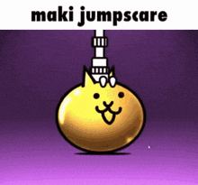 a cartoon cat is hanging from a rope in a game .