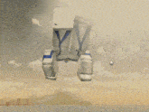 a robot is flying through the air in a video game .