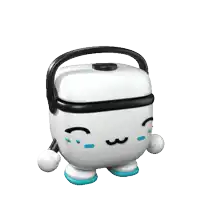 a cartoon character with a smiley face is standing in front of a rice cooker with the lid open
