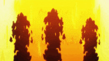 three trees silhouetted against a yellow and orange background