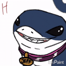 a drawing of a shark with the words happy 2 written on it