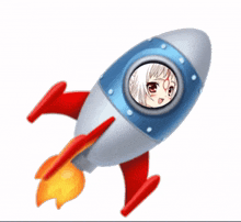a cartoon rocket with a girl on it