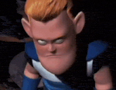a cartoon character from the movie the incredibles is making a funny face with his eyes closed .