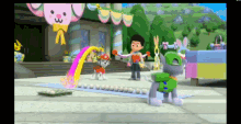 a cartoon of rocky and marshall from paw patrol playing a game