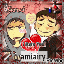 a picture of two boys with a heart that says i hate you on it