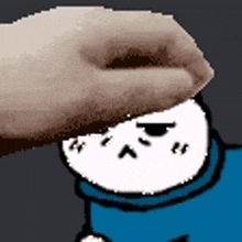 a pixel art of a person 's face with a hand on it .