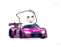 a cartoon cat is driving a pink car that says uno on the side