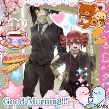 a picture of a boy and a girl with the words good morning
