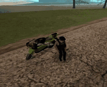 a person standing next to a motorcycle that has the number 46 on it