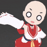 a cartoon character with a bald head wearing a red and white dress