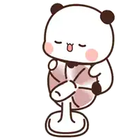 a cartoon panda bear is holding a fan in his hands .