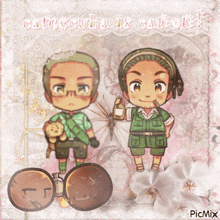 a picture of a man holding a bottle and another man holding a teddy bear with the words calixcuba is cute on top