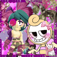 two cartoon characters are standing next to each other on a pink background with the words secret to having it all is knowing you already know it