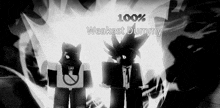 a black and white drawing of a cat and a man with the words 100 % weakest dummy above them