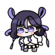 a cartoon of a girl with purple hair and a tie .