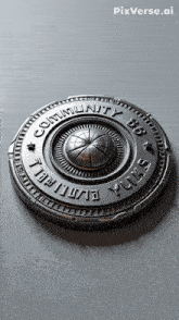 a silver coin with the words community 88 written on it