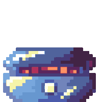 a pixel art drawing of a blue object with a face on it