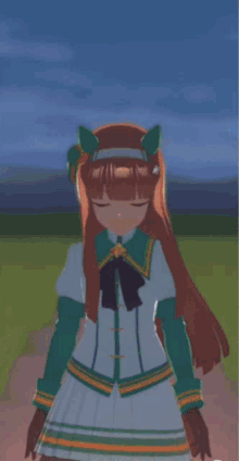 a girl with long red hair is wearing a green and white dress