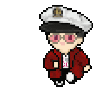 a pixel art of a man wearing a captain 's hat and sunglasses