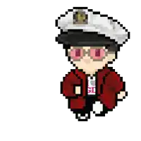 a pixel art of a man wearing a captain 's hat and sunglasses