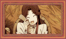 a cartoon of a woman sitting in a wagon holding a bottle and smiling .