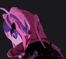 a drawing of a girl with pink and purple hair and horns