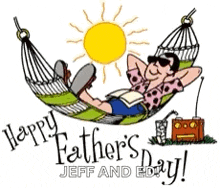 a cartoon of a man laying in a hammock with the words happy father 's day jeff and ed on the bottom