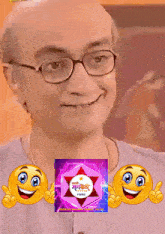 a man with glasses is holding a sticker that says marathi