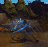 a video game character is holding a sword and a shield