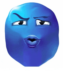 a blue cartoon face with a serious look on it