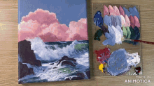 a painting of the ocean is being painted by animatica