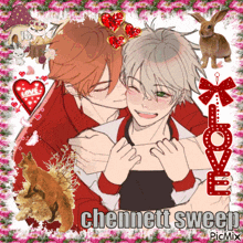 a picture of two boys kissing with the name chennett sweep written on the bottom