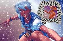 a cartoon of a woman with a zebra print frame behind her