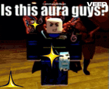 a cartoon character with the words is this aura guys on the bottom