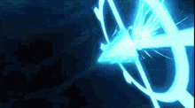 a blue light is coming out of a circle in the dark .