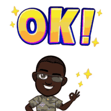 a cartoon of a man giving an ok sign with the word ok behind him