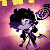 a purple and black cartoon character with a sword