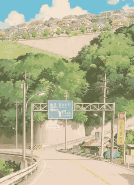 AI Art Generator: City road background in anime style