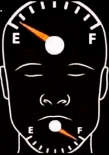 a drawing of a person 's face with a gauge pointing to the e and f points