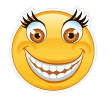a cartoon smiley face with long eyelashes and a big smile on a white background .